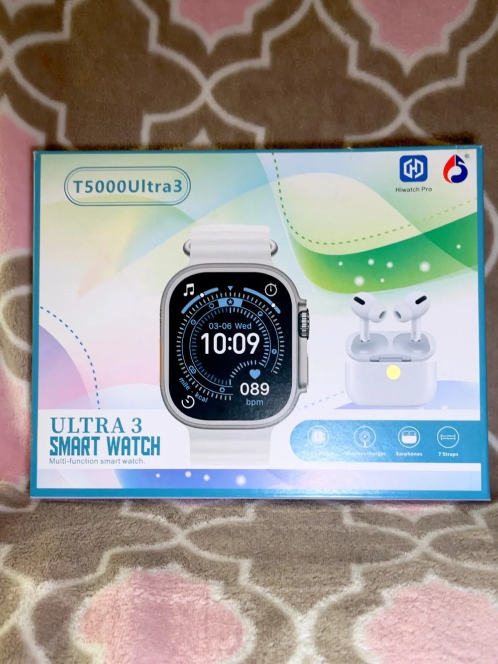 T5000Ultra3 Smart Watch with Wireless Earbuds - White